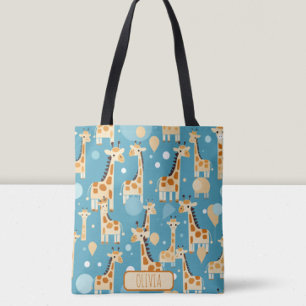 Persoonlijk patroon met cute giraffen draagtas