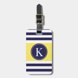 Persoonlijk patroon met monogram strepen marinebla bagagelabel