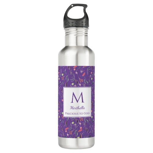 Persoonlijk PRECIOUS2GOD Mauve Floral Monogram Waterfles (Voorkant)