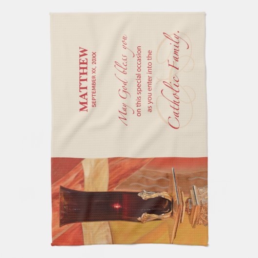 Persoonlijk, RCIA Gefeliciteerd, katholiek, rood Theedoek (Verticaal)