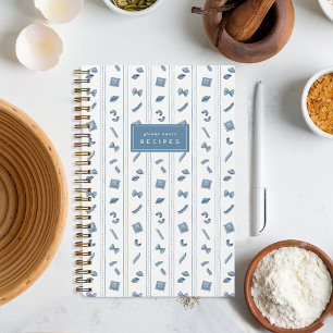 Persoonlijk receptenboek met blauwe pastastreep notitieboek