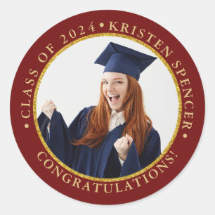 Persoonlijk Red Gold Afstuderen Foto Afstuderen Ronde Sticker
