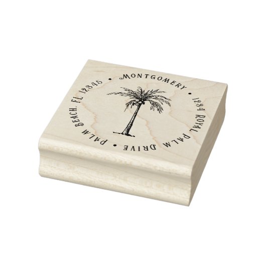 Persoonlijk retouradres met tropische palmboom rubberstempel (Stempel)