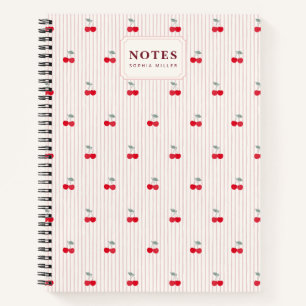 Persoonlijk Retro Kers & Streepjespatroon Rood & C Notitieboek