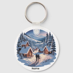 Persoonlijk Retro Kerstmis Winterdorp  Jaren 90 Sleutelhanger