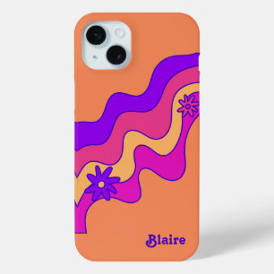 Persoonlijk Retro Oranje, Roze, Paars iPhone 15 Mini Hoesje