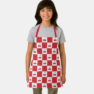 Persoonlijk Retro Rode Kersen & Gingham Geruit Schort