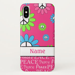 Persoonlijk Retro Roze Vredesteken Patroon iPhone X Hoesje