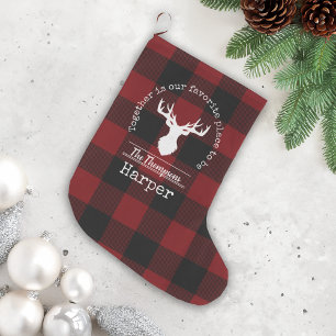 Persoonlijk Rode en Zwarte Buffalo Plaid Grote Kerstsok