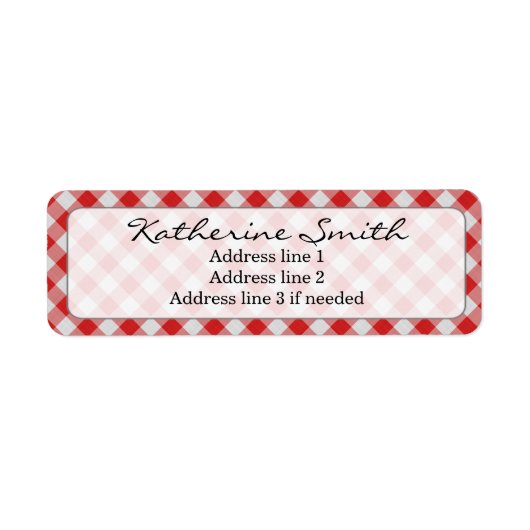 Persoonlijk: Rood en wit Gingham Check Pattern Etiket (Voorkant)
