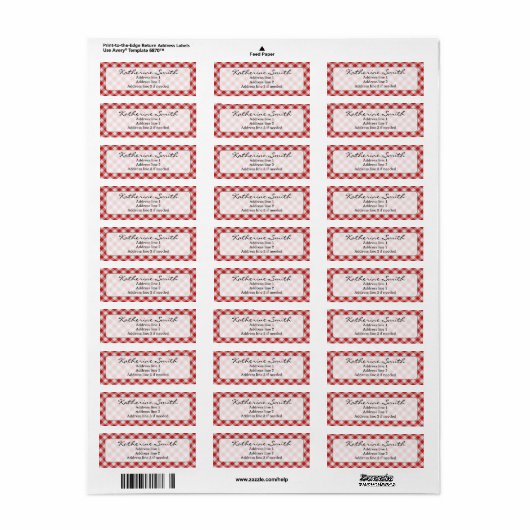 Persoonlijk: Rood en wit Gingham Check Pattern Etiket (Full Sheet)