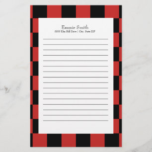 Persoonlijk rood en zwart met wit geruit briefpapier