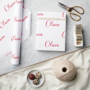 Persoonlijk rood naamscript cadeaupapier