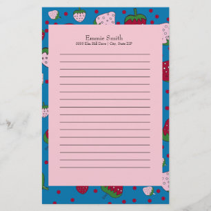 Persoonlijk roze blauw rood aardbei stationery briefpapier
