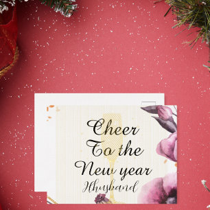 Persoonlijk roze bloem glazen champagne typografie folie feestdagen briefkaart