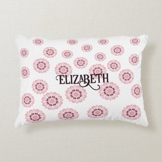 Persoonlijk Roze Bloempatroon Ronde Kussen (Voorkant)