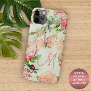 Persoonlijk roze bloemrozenpatroon op maat iPhone 11 pro max hoesje