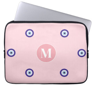 Persoonlijk Roze Boze Oog Patroon Monogram Laptop Sleeve