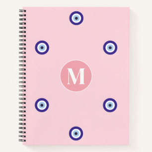 Persoonlijk Roze Boze Oog Patroon Monogram Notitieboek