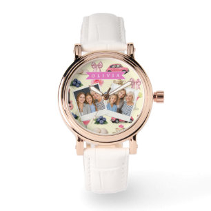 Persoonlijk Roze Cocktail Lint met een Cute Coquet Horloge