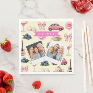 Persoonlijk Roze Cocktail Lint met een Cute Coquet Servet