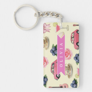 Persoonlijk Roze Cocktail Lint met een Cute Coquet Sleutelhanger