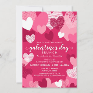 Persoonlijk roze hart Galentine's Dag Brunch Kaart