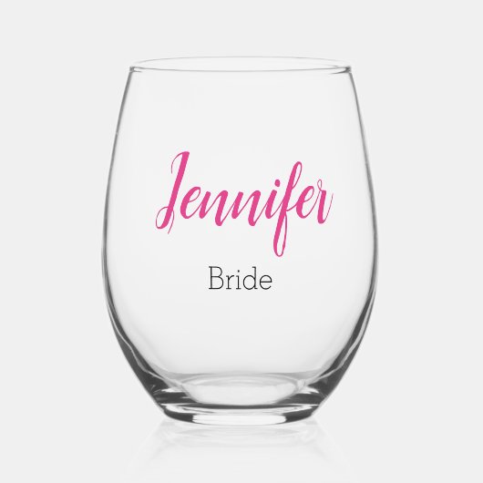 Persoonlijk Roze Modern Schrift Juffertje Feest Wijnglas Zonder Voet (Voorkant)