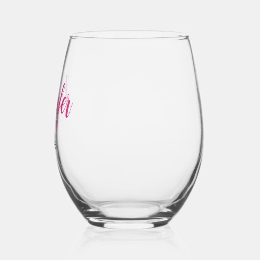 Persoonlijk Roze Modern Schrift Juffertje Feest Wijnglas Zonder Voet (Links)