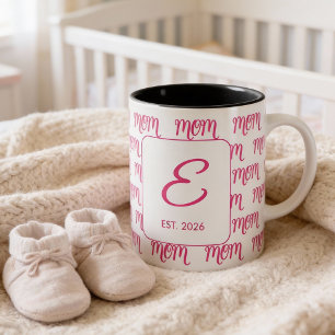 Persoonlijk Roze Nieuwe Moeder Monogram Gevestigd Tweekleurige Koffiemok