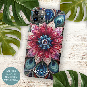 Persoonlijk roze rood turquoise blauw bloemmotief iPhone 11 pro max hoesje