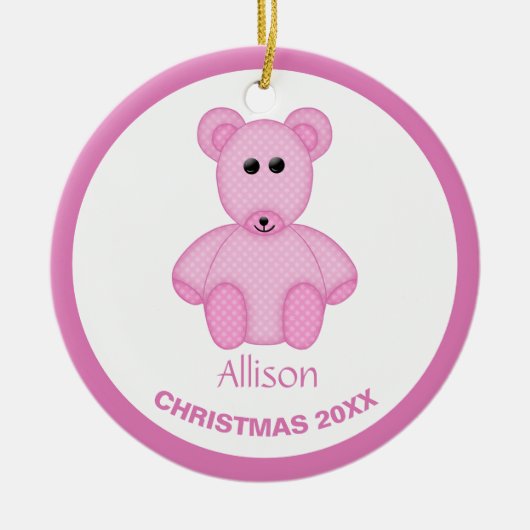 Persoonlijk Roze Snowflake Teddybeer Keramisch Ornament (Voorkant)