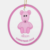 Persoonlijk Roze Snowflake Teddybeer Keramisch Ornament (Links)