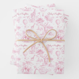 Persoonlijk Roze Toile Safari Baby Shower Cadeau Inpakpapier Vel