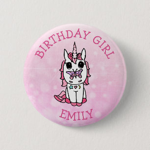 Persoonlijk Roze Unicorn Birthday Girl Ronde Button 5,7 Cm