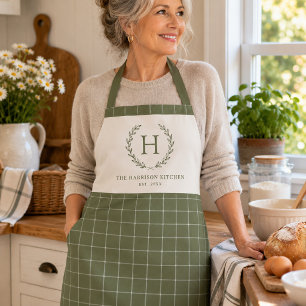 Persoonlijk Sagedoekgroen Familie Monogram Sage Pl Schort