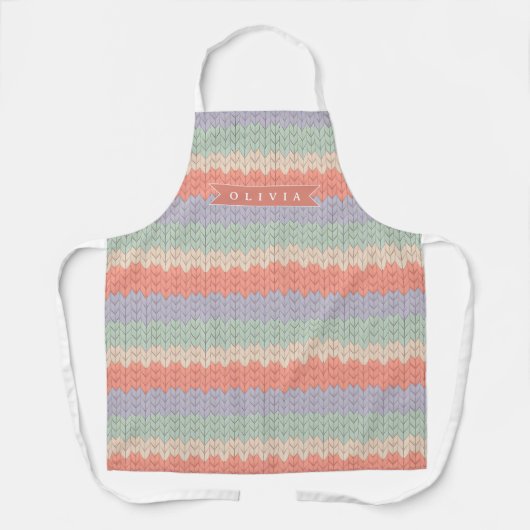 Persoonlijk Scandinavisch Pastel Breipatroon Naam Schort (Voorkant)