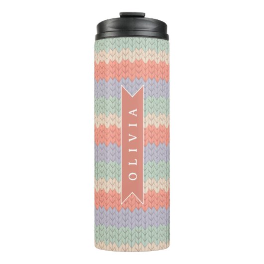 Persoonlijk Scandinavisch Pastel Breipatroon Naam Thermosbeker (Voorkant)