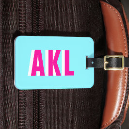Persoonlijk schaduwmonogram blauw roze maatwerk bagagelabel