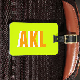 Persoonlijk schaduwmonogram helder groen oranje bagagelabel