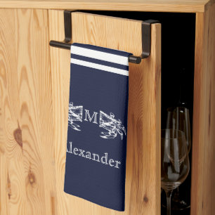 Persoonlijk scheepvaart navy blauw wit krabanker K Theedoek