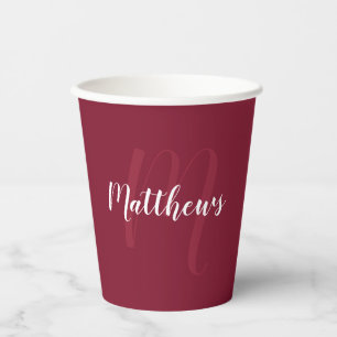 Persoonlijk Script Monogram en Naam Burgundy Red Papieren Bekers