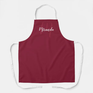 Persoonlijk Script Monogram en Naam Burgundy Red Schort