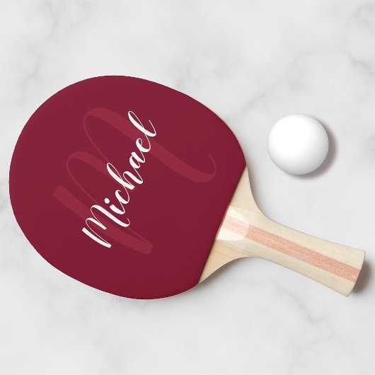 Persoonlijk Script Monogram en Naam Burgundy Red Tafeltennisbatje