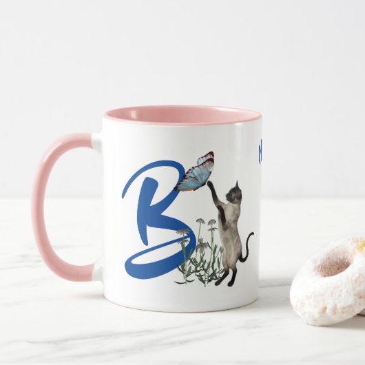 Persoonlijk Siamese Kat Monogram Initiaal B Mok (Met donut)