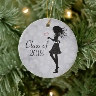 Persoonlijk Silhouette Girl en Hearts-Afstuderen Keramisch Ornament