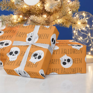 Persoonlijk Sinaasappel Schedel Halloween Inpakpap Cadeaupapier