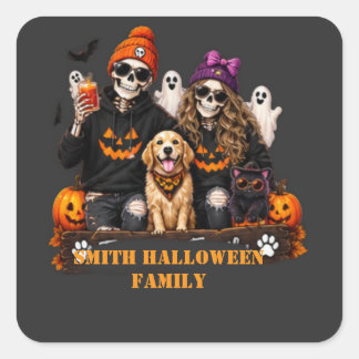 Persoonlijk skelet Halloween blijf eng T-shirt Vierkante Sticker