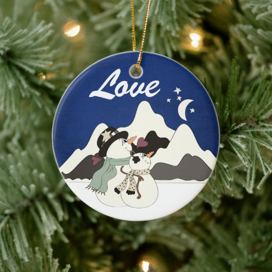 Persoonlijk Snowman Couple Mountain LOVE Ornament (Boom)