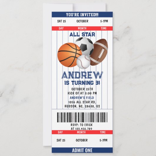 Persoonlijk sportticket All Star Party Kaart (Voorkant)